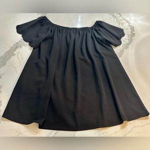 Mittoshop Black Scallop Sleeve Off-the-Shoulder Top